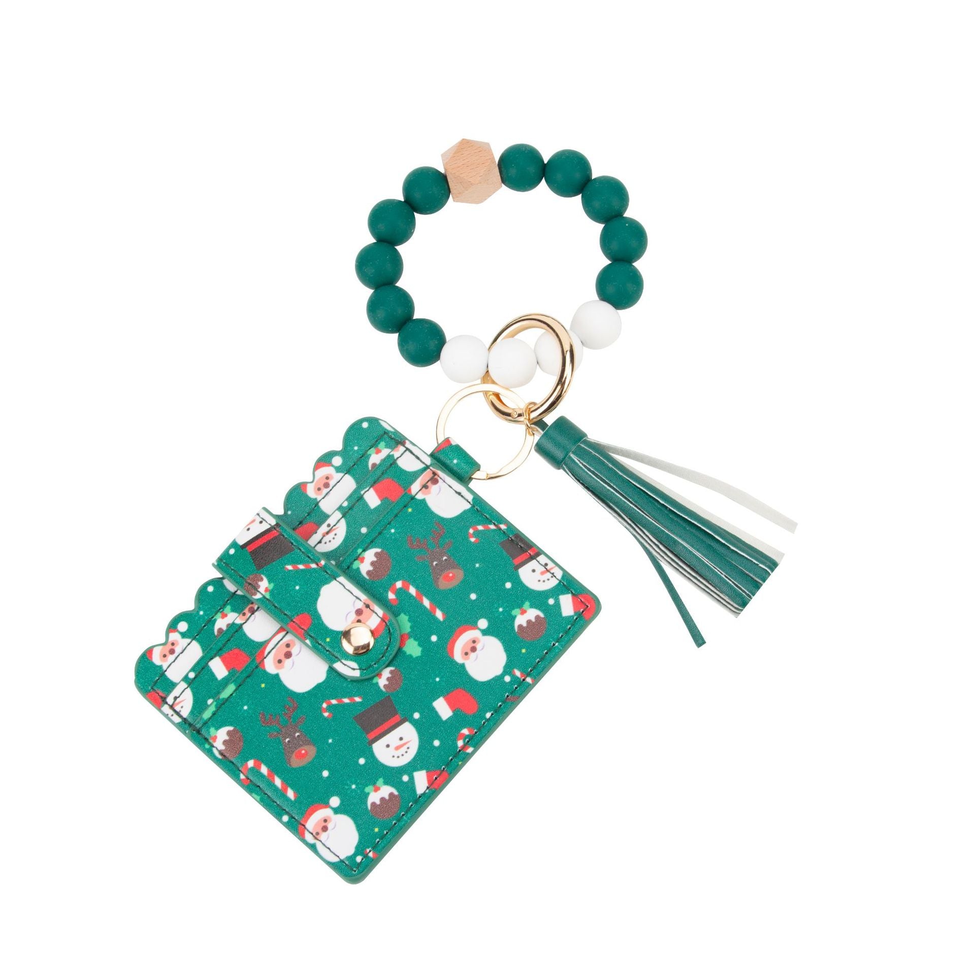 Wholesale Christmas Card Holder Silicone Beaded Wrist Keychain